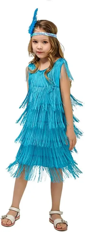 20s Flapper Dresses for Girls Salsa Latin Dance Dress 1920s Gatsby Tassel Fringe Flapper Dress   Feather Headband Dancewear