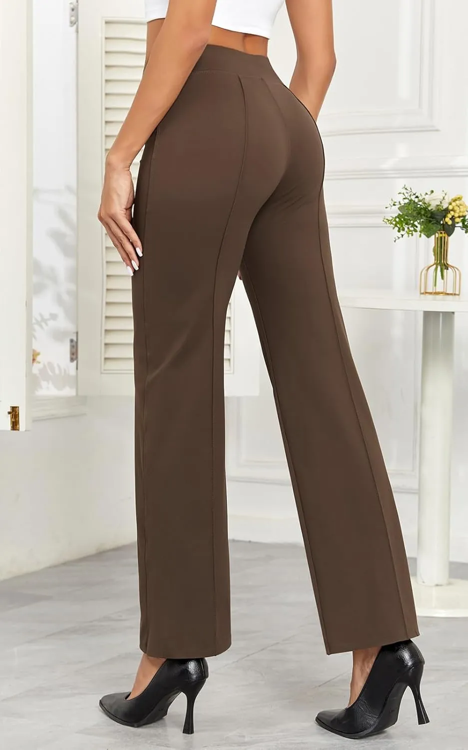 Agenlulu Wide Leg Dress Pants for Women Elastic High Waist Straight Leg Pants Business Casual Pull on Office Work Slacks
