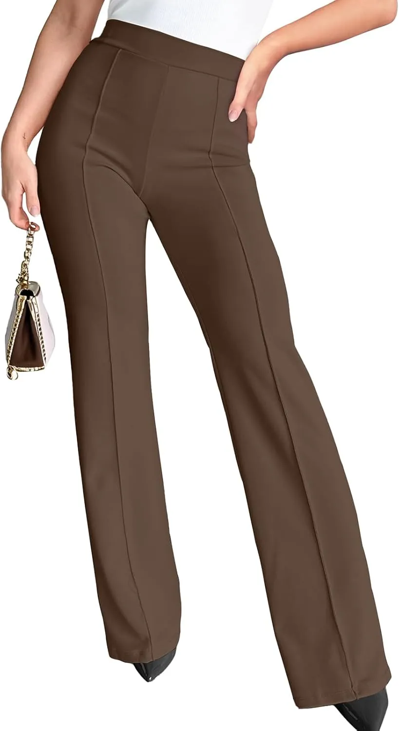 Agenlulu Wide Leg Dress Pants for Women Elastic High Waist Straight Leg Pants Business Casual Pull on Office Work Slacks