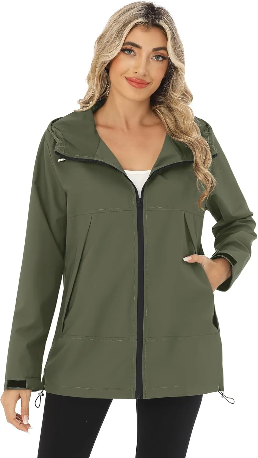 Avoogue Rain Jacket Women Waterproof Lightweight Raincoat Lined Outdoor Hooded Windbreaker