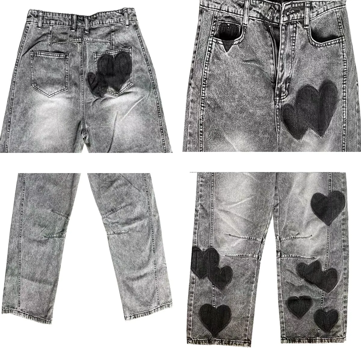 Baggy Jeans for Women Teen Girls High Waist Straight Ankle Leg Heart Print Y2K Boyfriend Jeans Trendy Loose 90s Mom Jeans