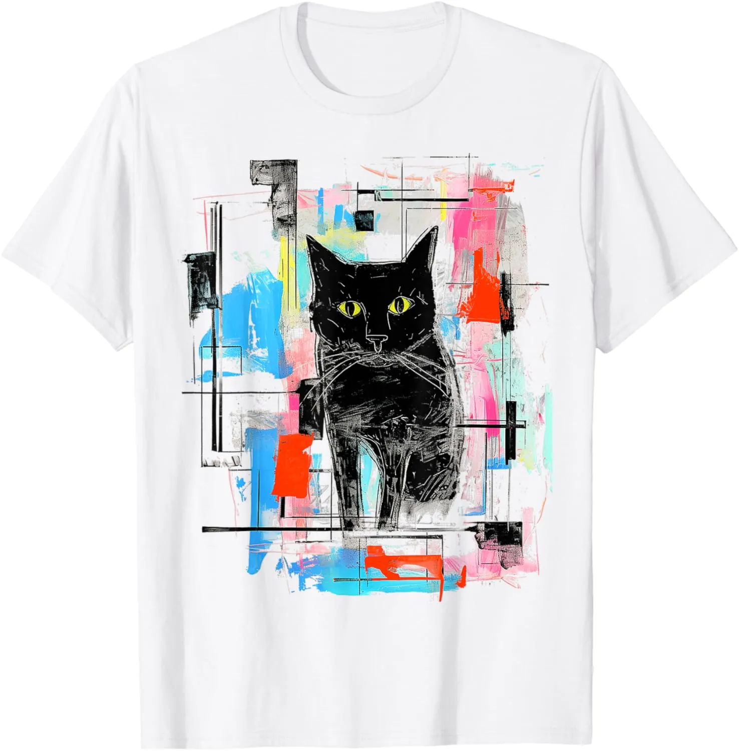 Cat Abstract Art Animal Geometric Painting Graphic Cat T-Shirt