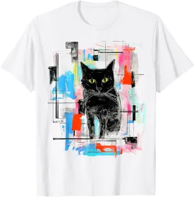 Cat Abstract Art Animal Geometric Painting Graphic Cat T-Shirt