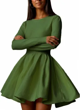 CHARTOU Women Basic Sweater Dress Long Sleeve Pleated Flared Knitted Short Dresses