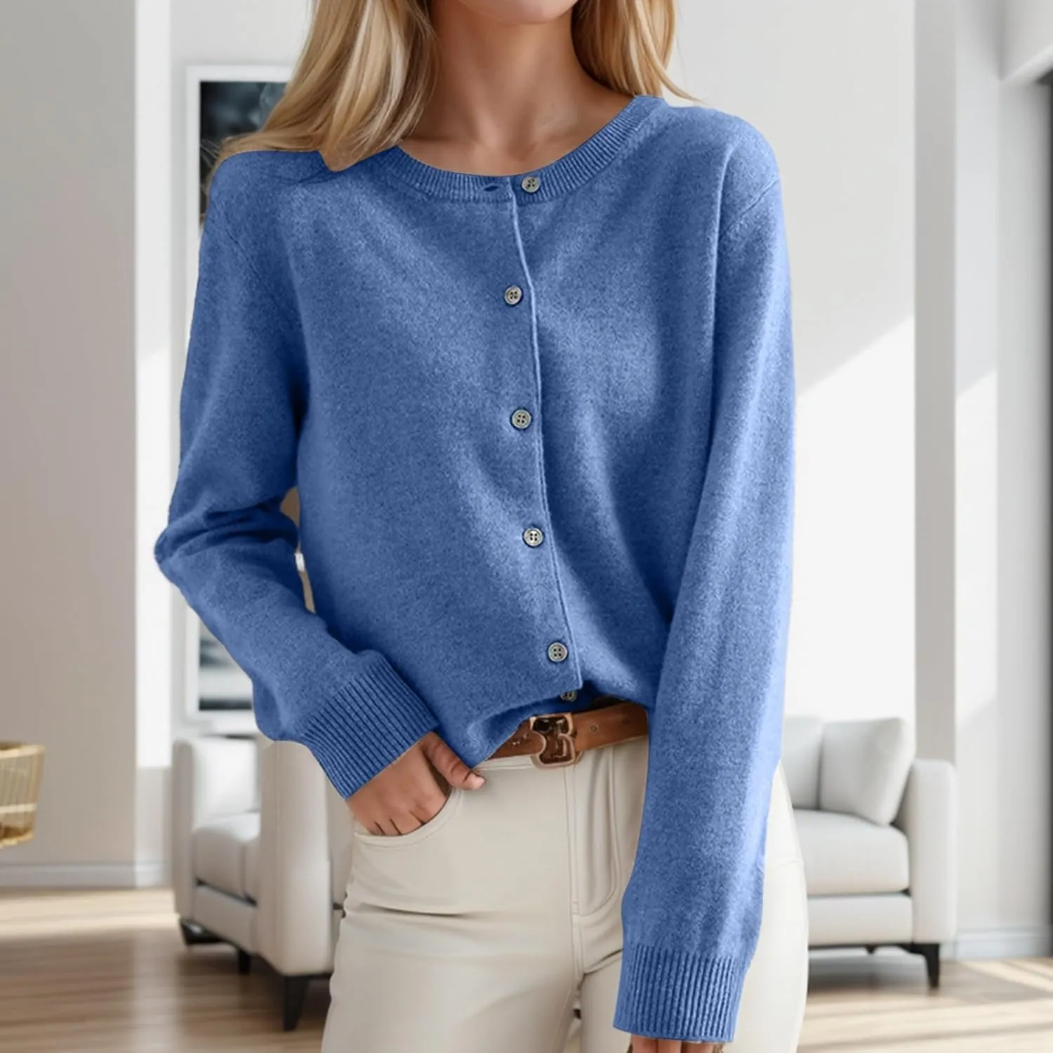Cute Cardigan Sweater for Women 2025 Lightweight Knitted Sweater Coat Fall Winter Merino Wool Cropped Jumper Top
