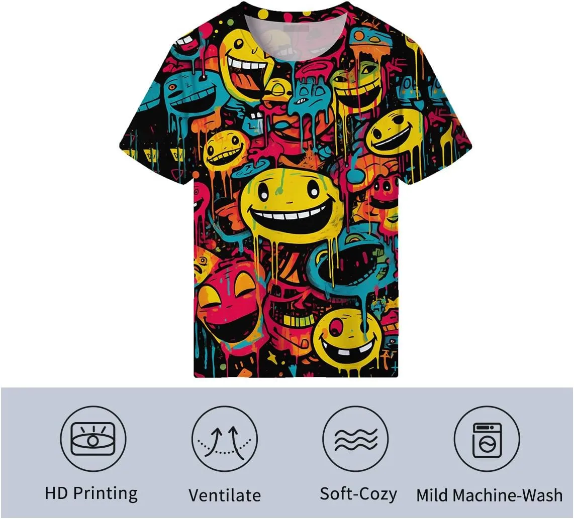 Funny Graffiti Graphic T-Shirts for Men 3D Print Smile Face Tshirt Hip-Hop Tee Top