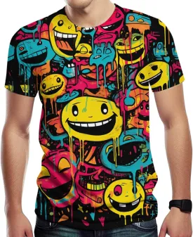 Funny Graffiti Graphic T-Shirts for Men 3D Print Smile Face Tshirt Hip-Hop Tee Top