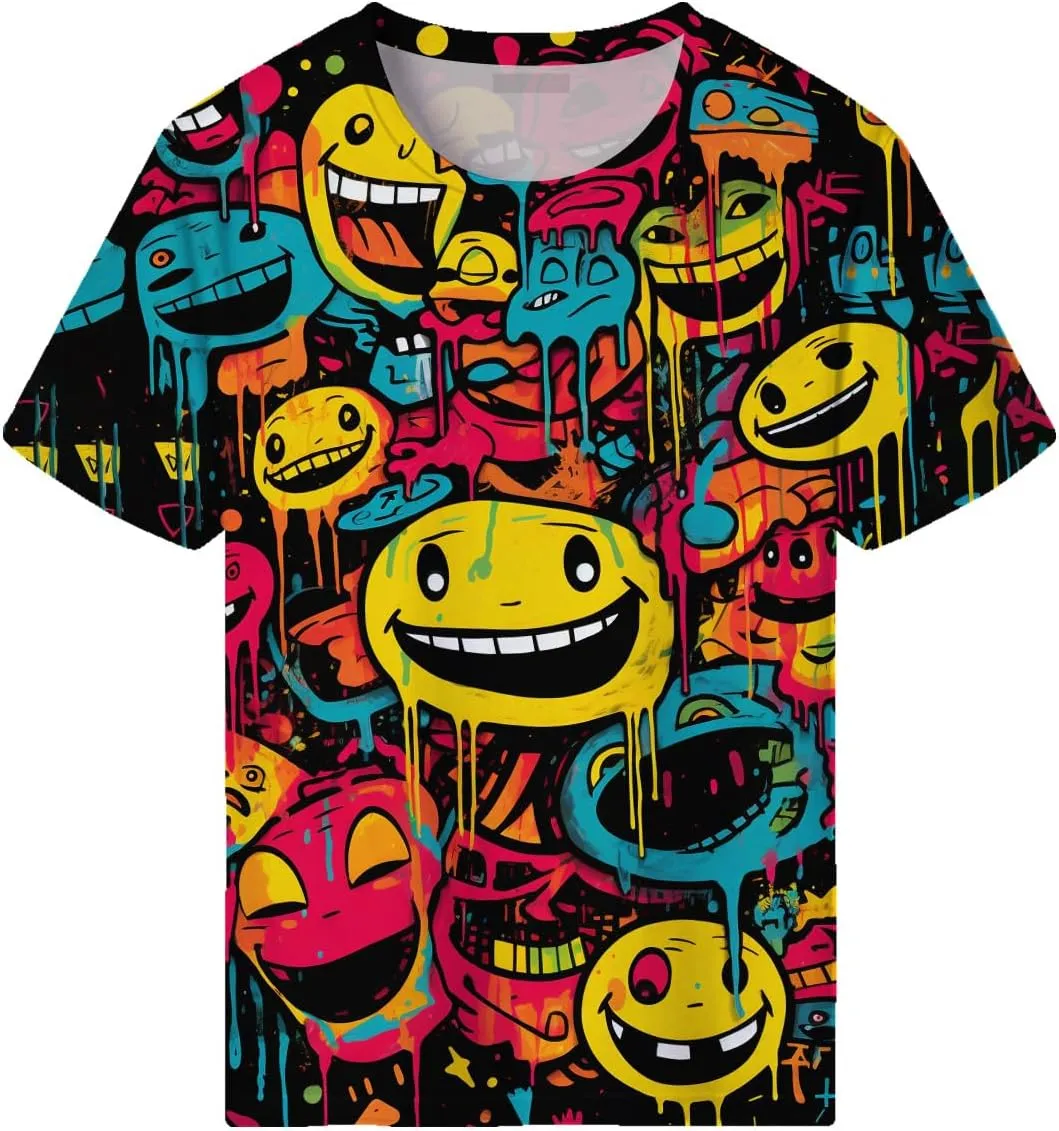 Funny Graffiti Graphic T-Shirts for Men 3D Print Smile Face Tshirt Hip-Hop Tee Top