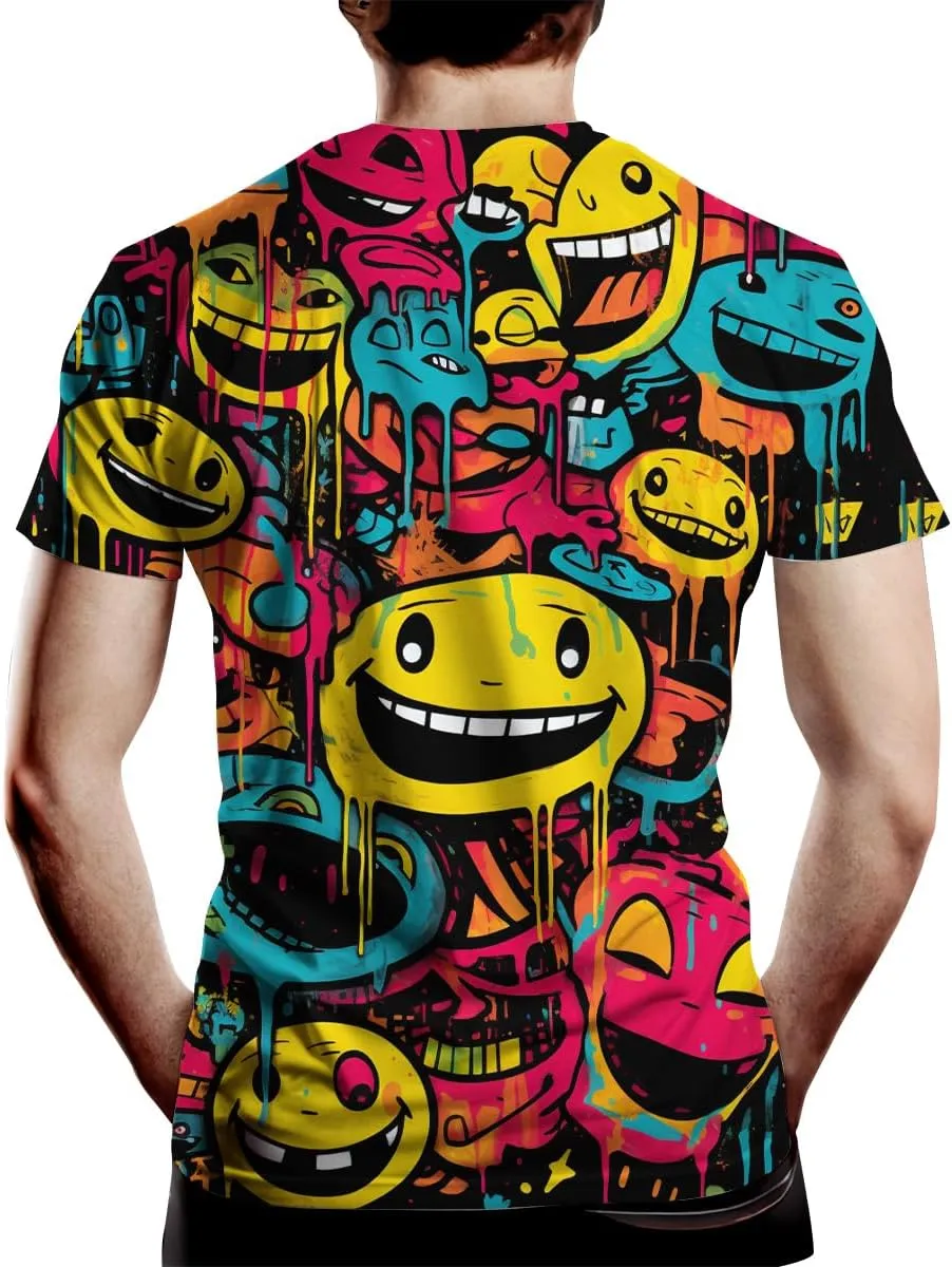 Funny Graffiti Graphic T-Shirts for Men 3D Print Smile Face Tshirt Hip-Hop Tee Top