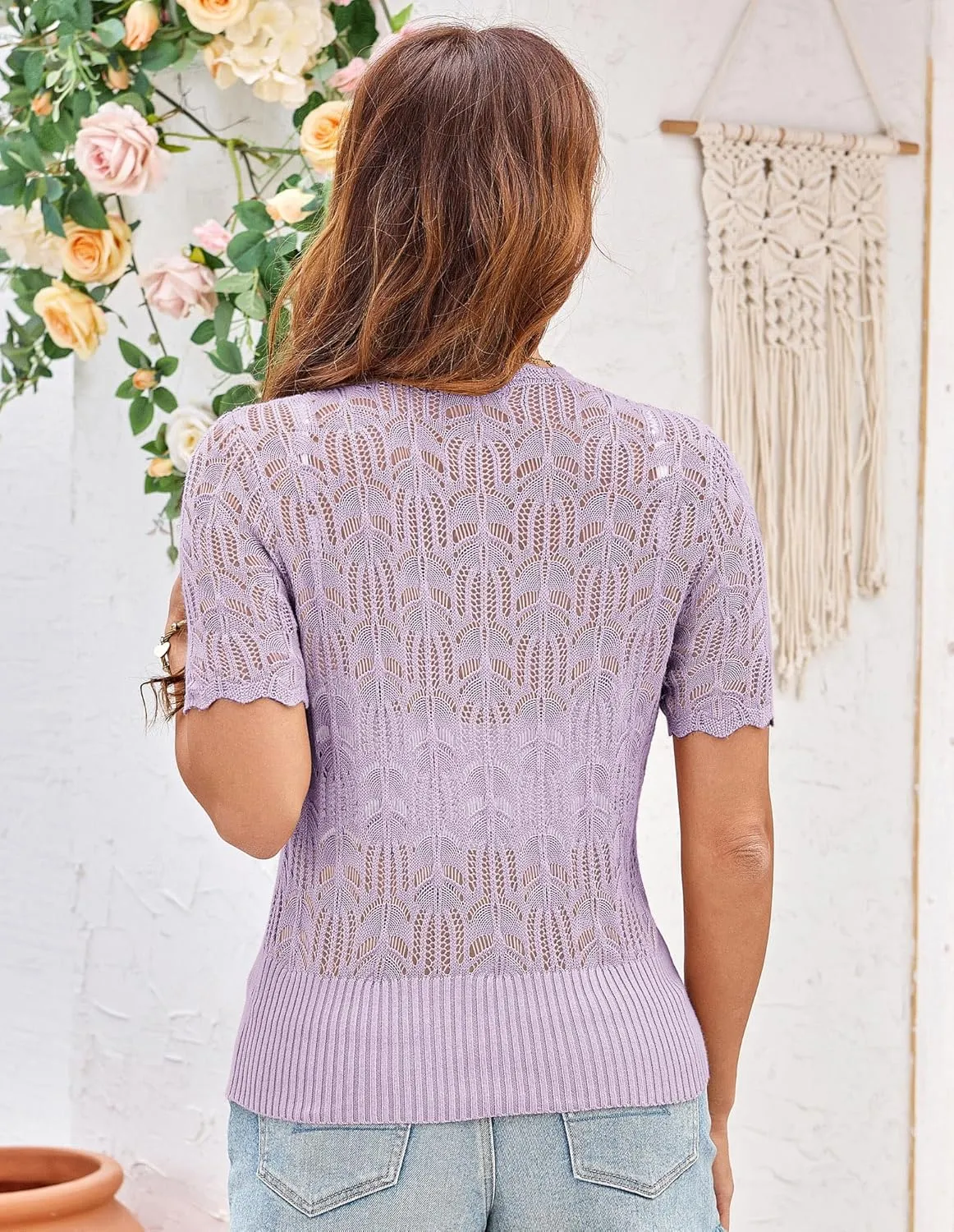 GRACE KARIN Womens Summer Short Sleeve Lightweight Cardigan V Neck Hollow Out Sweater 2025 Trendy Button Down Knit Tops