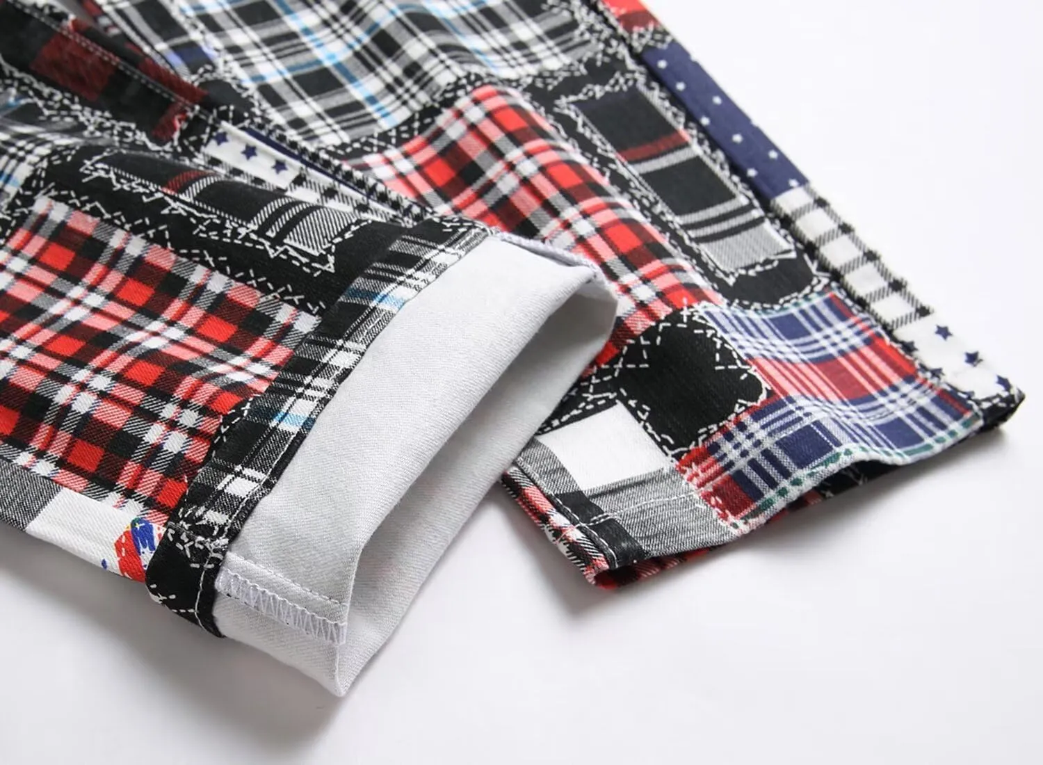 HENGAO Men's Patchwork Printed Jeans Stretch Slim Fit Skinny Jeans Casual Straight Leg Denim Pants