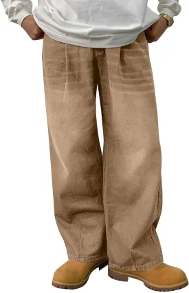 HUNGSON Mens Baggy Jeans for Men Women Y2k Skater Vintage Plain Pants Casual Wide Leg Jeans Loose Fit Denim Jeans