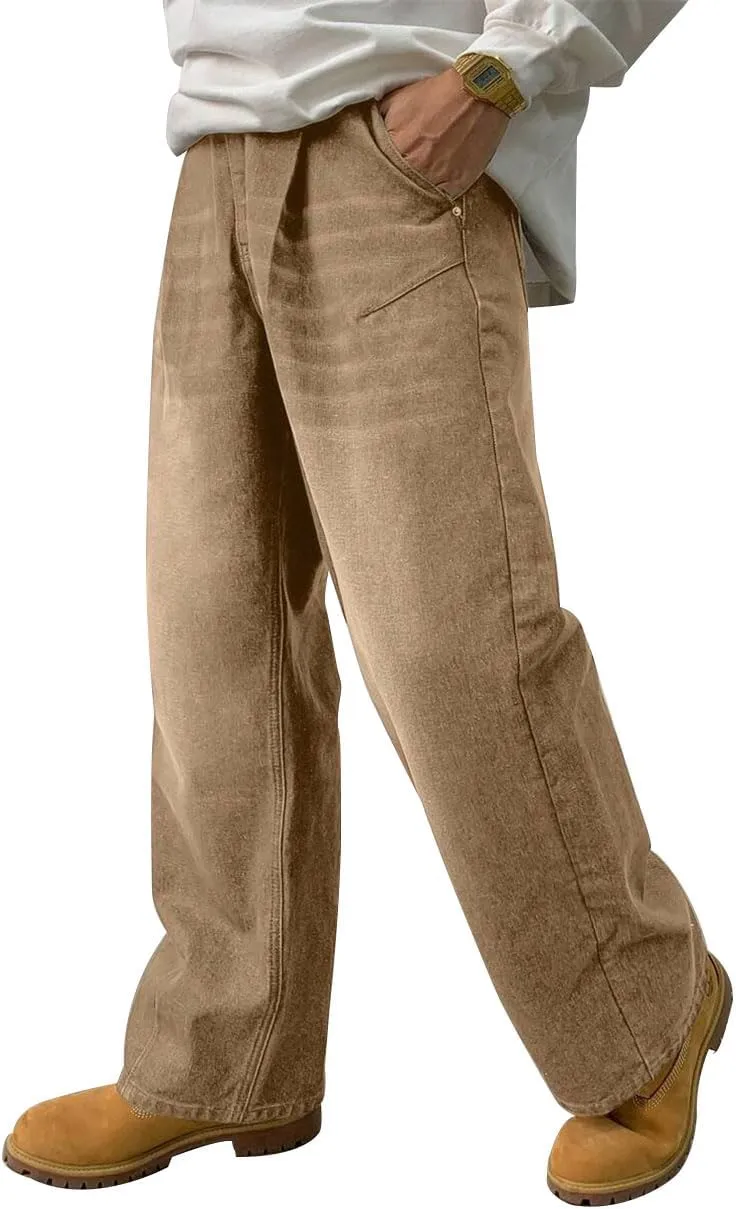 HUNGSON Mens Baggy Jeans for Men Women Y2k Skater Vintage Plain Pants Casual Wide Leg Jeans Loose Fit Denim Jeans