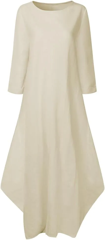 Jacansi Women's Cotton Linen Dress with Pocket Oversized Loose Dress Kaftan Dress