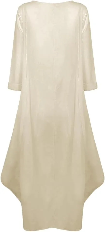Jacansi Women's Cotton Linen Dress with Pocket Oversized Loose Dress Kaftan Dress