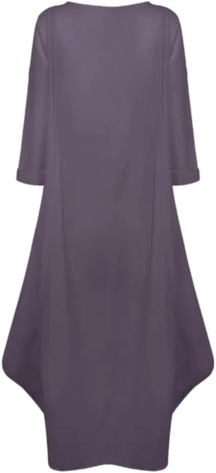Jacansi Women's Cotton Linen Dress with Pocket Oversized Loose Dress Kaftan Dress