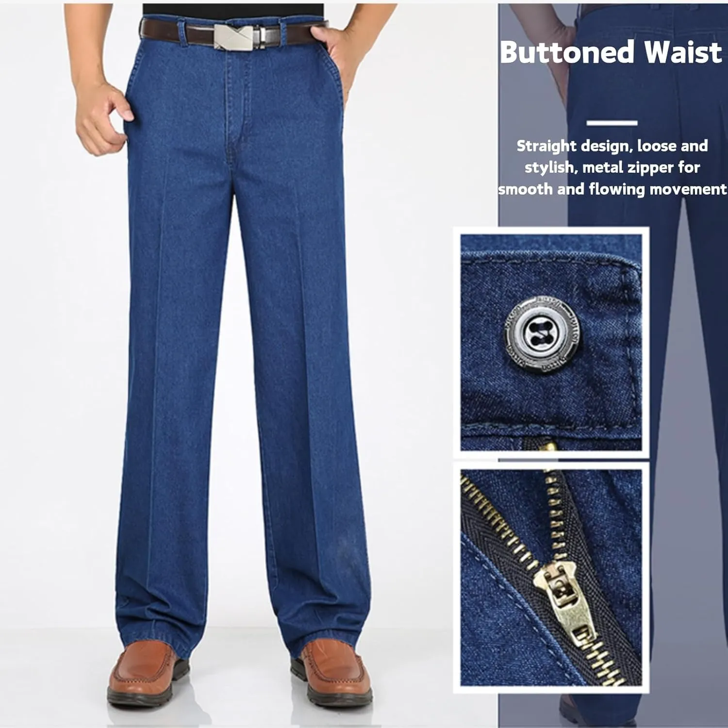 Jett Jeans for Men, Classic Straight Fit Stretch Jeans, Regular Relaxed Fit, Blue, Black
