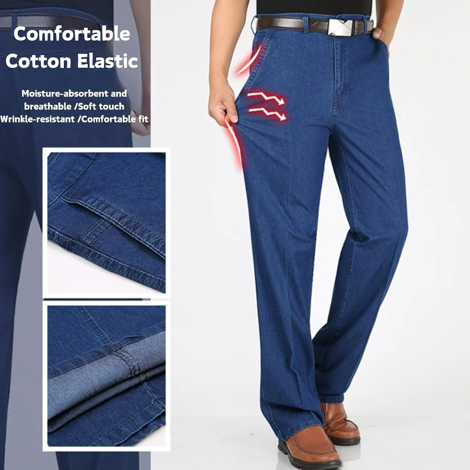 Jett Jeans for Men, Classic Straight Fit Stretch Jeans, Regular Relaxed Fit, Blue, Black