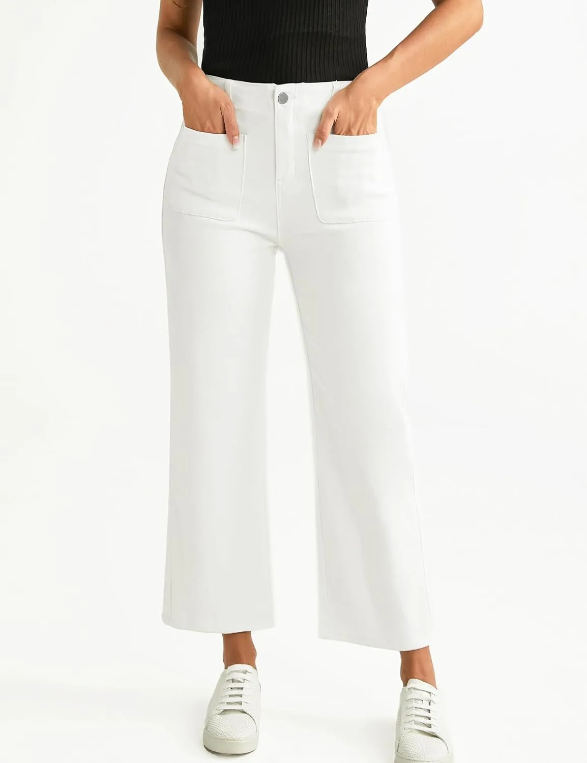 LookbookStore Womens Jeans High Waisted Trendy Cropped Wide Leg Baggy Stretchy Denim Jean Pants Pocket Trousers Jeans