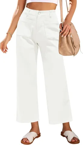 LookbookStore Womens Jeans High Waisted Trendy Cropped Wide Leg Baggy Stretchy Denim Jean Pants Pocket Trousers Jeans