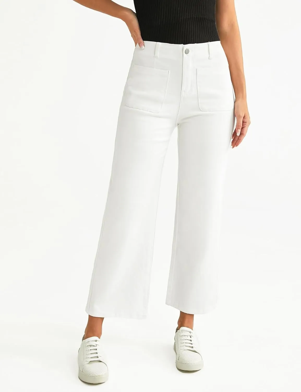 LookbookStore Womens Jeans High Waisted Trendy Cropped Wide Leg Baggy Stretchy Denim Jean Pants Pocket Trousers Jeans
