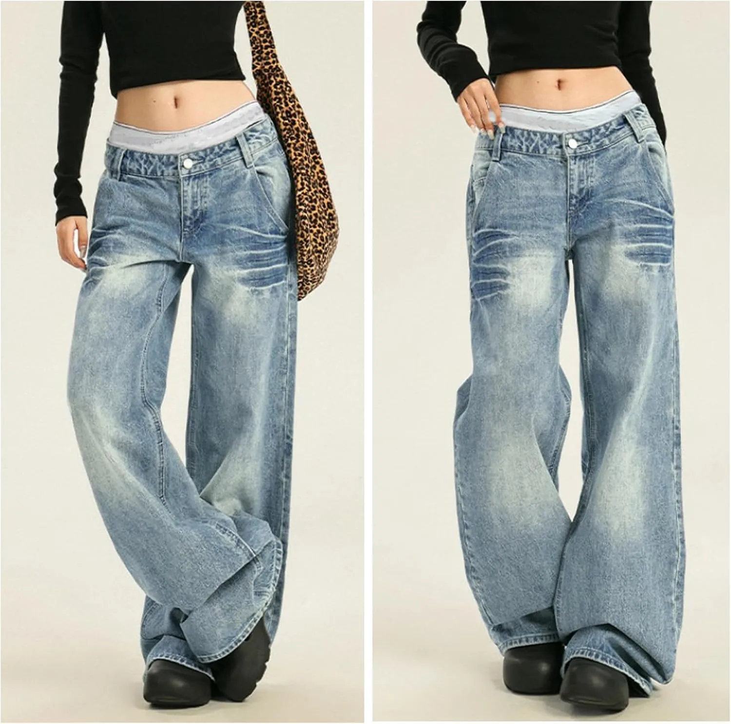Low Rise Baggy Jeans for Women Wide Leg Y2k Boyfriend Jeans Vintage Washed Loose Fit Mom Denim Pants Streetwear