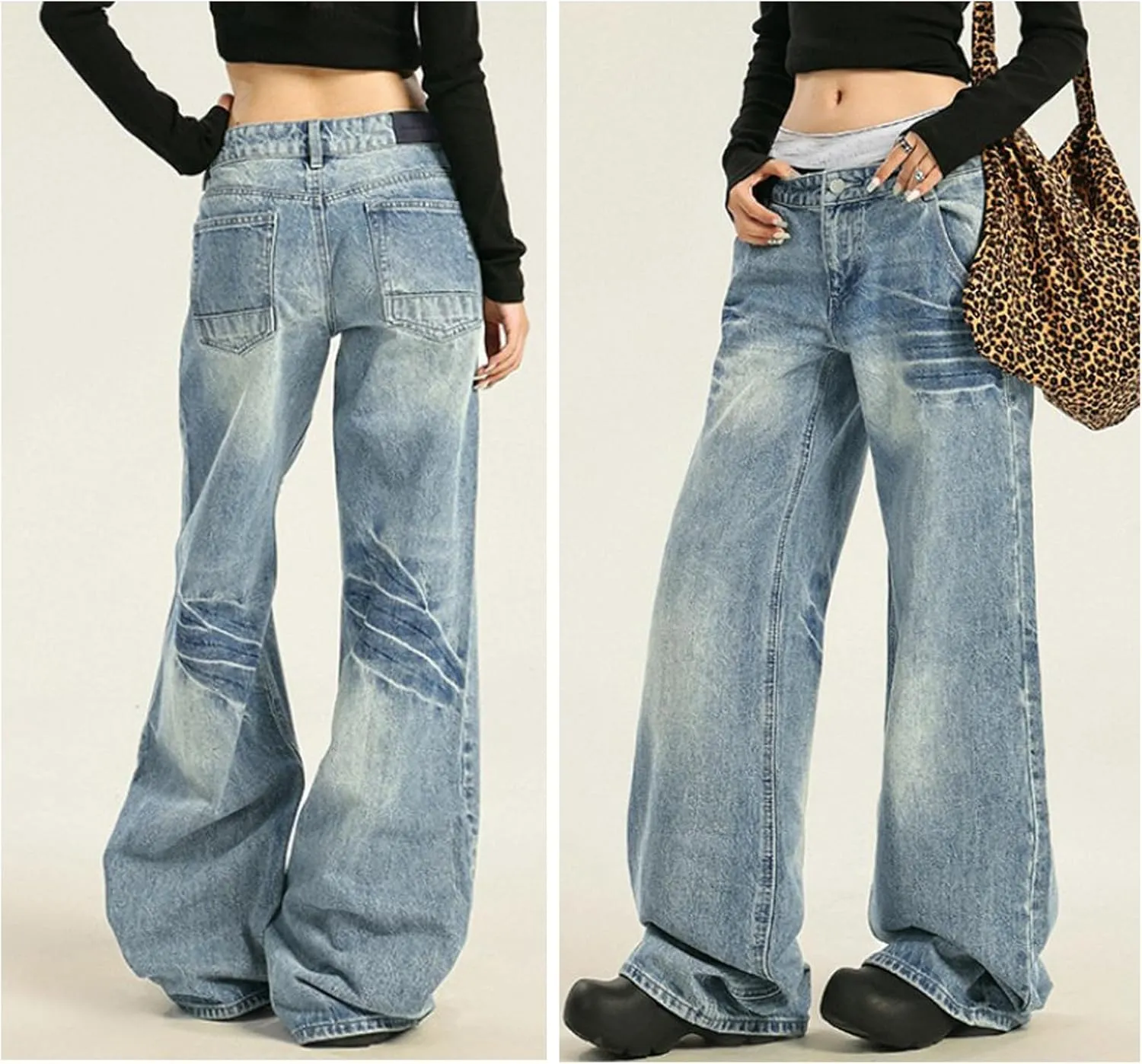 Low Rise Baggy Jeans for Women Wide Leg Y2k Boyfriend Jeans Vintage Washed Loose Fit Mom Denim Pants Streetwear