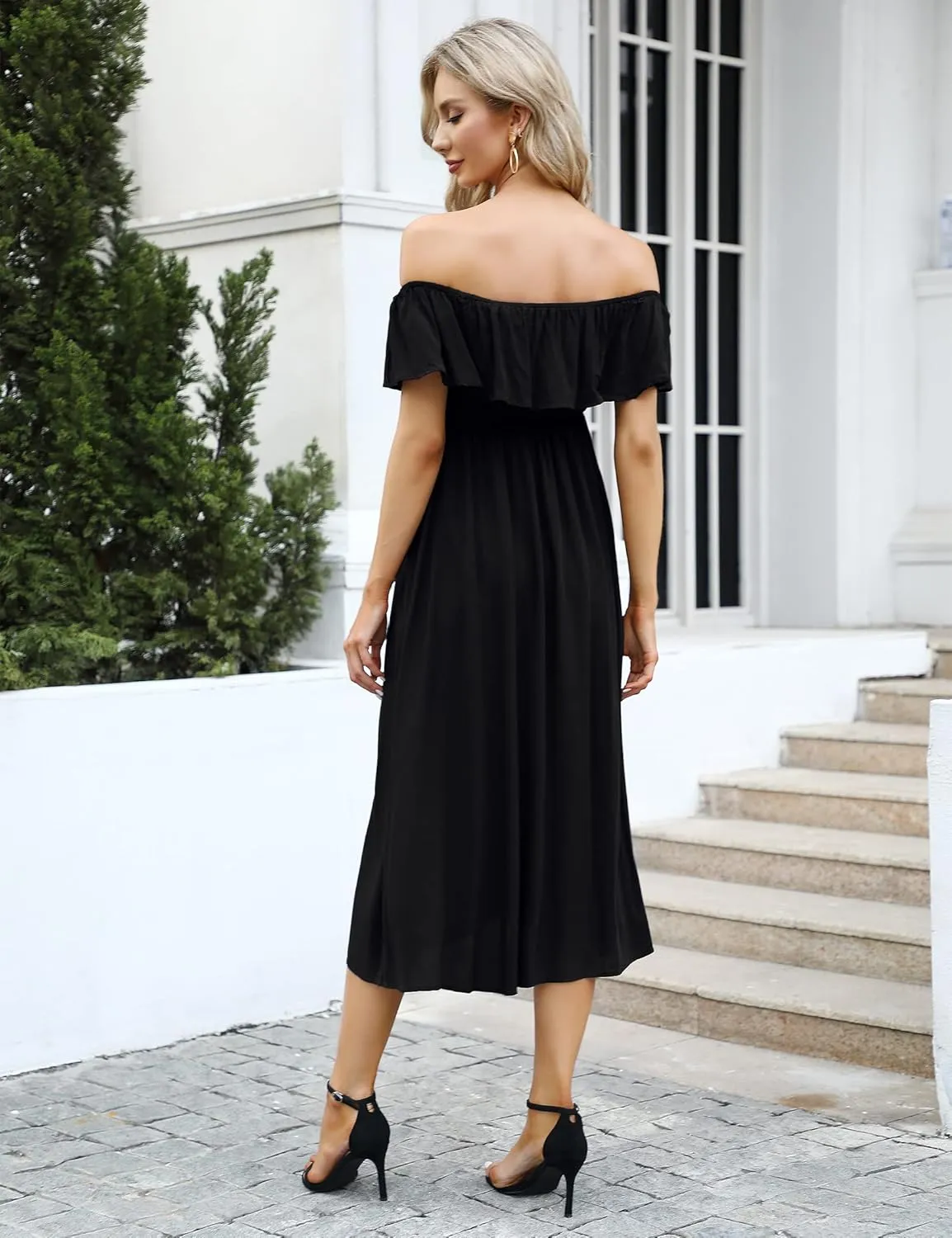 Maternity Dress Women's Off Shoulder Split A Line Casual Maxi Dress Photography Dress for Babyshower