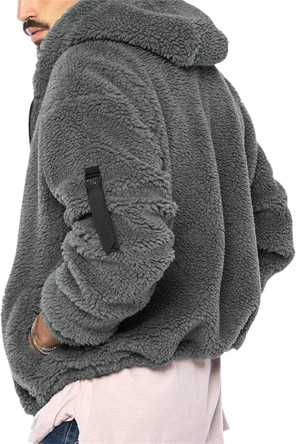 Men's Winter Plush Hooded Jackets Fleece Long Sleeve Full-Zip Hoodie Zipper Casual Outerwear with Pockets
