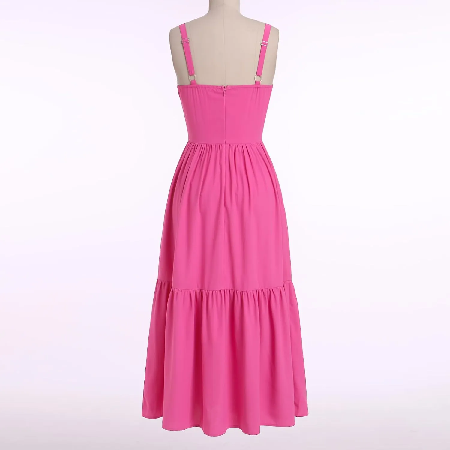OBEEII Womens Summer Dress Boho Floral Corset Dress Spaghetti Straps Bustier Midi Dress Tiered Flowy Pocket Sundress Dress