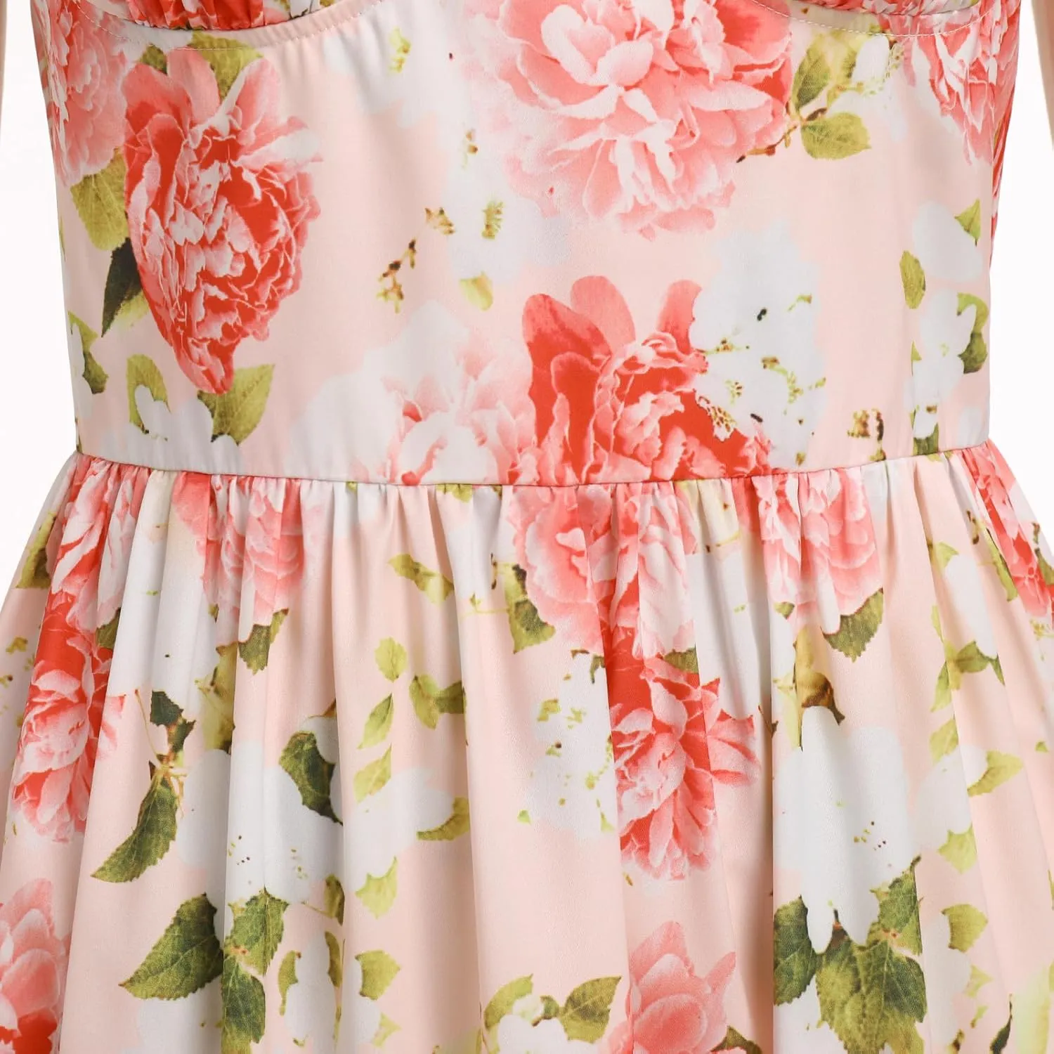 OBEEII Womens Summer Dress Boho Floral Corset Dress Spaghetti Straps Bustier Midi Dress Tiered Flowy Pocket Sundress Dress