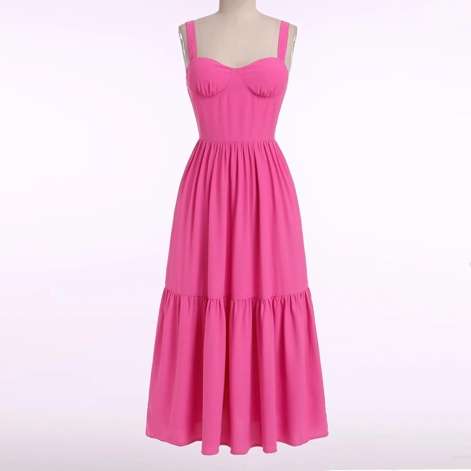 OBEEII Womens Summer Dress Boho Floral Corset Dress Spaghetti Straps Bustier Midi Dress Tiered Flowy Pocket Sundress Dress