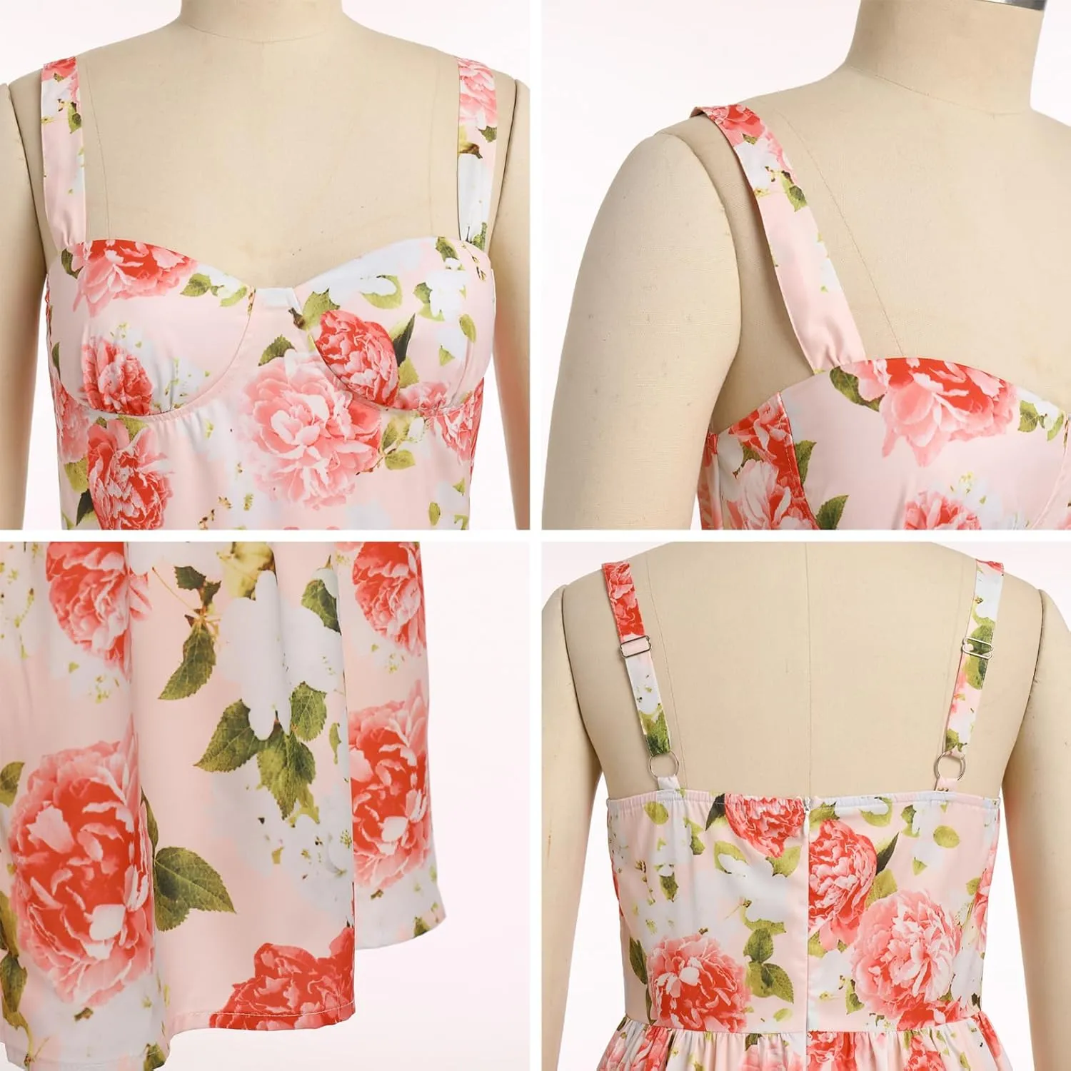 OBEEII Womens Summer Dress Boho Floral Corset Dress Spaghetti Straps Bustier Midi Dress Tiered Flowy Pocket Sundress Dress