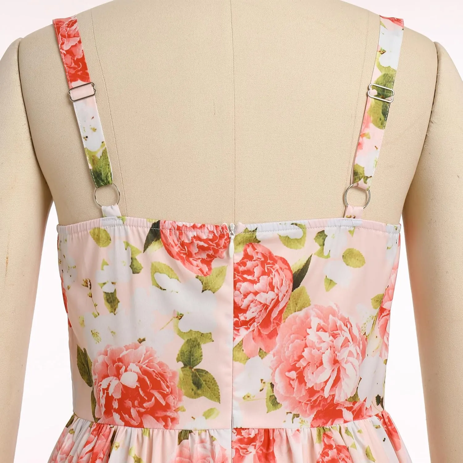 OBEEII Womens Summer Dress Boho Floral Corset Dress Spaghetti Straps Bustier Midi Dress Tiered Flowy Pocket Sundress Dress