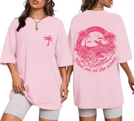 Oversized Graphic Tees for Women Hawaiian Beach Palm Tree Shirt Cute Vacation T Shirts Teens Summer Short Sleeve Top