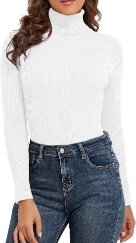 PrettyGuide Women's Ribbed Turtleneck Long Sleeve Sweater Tops