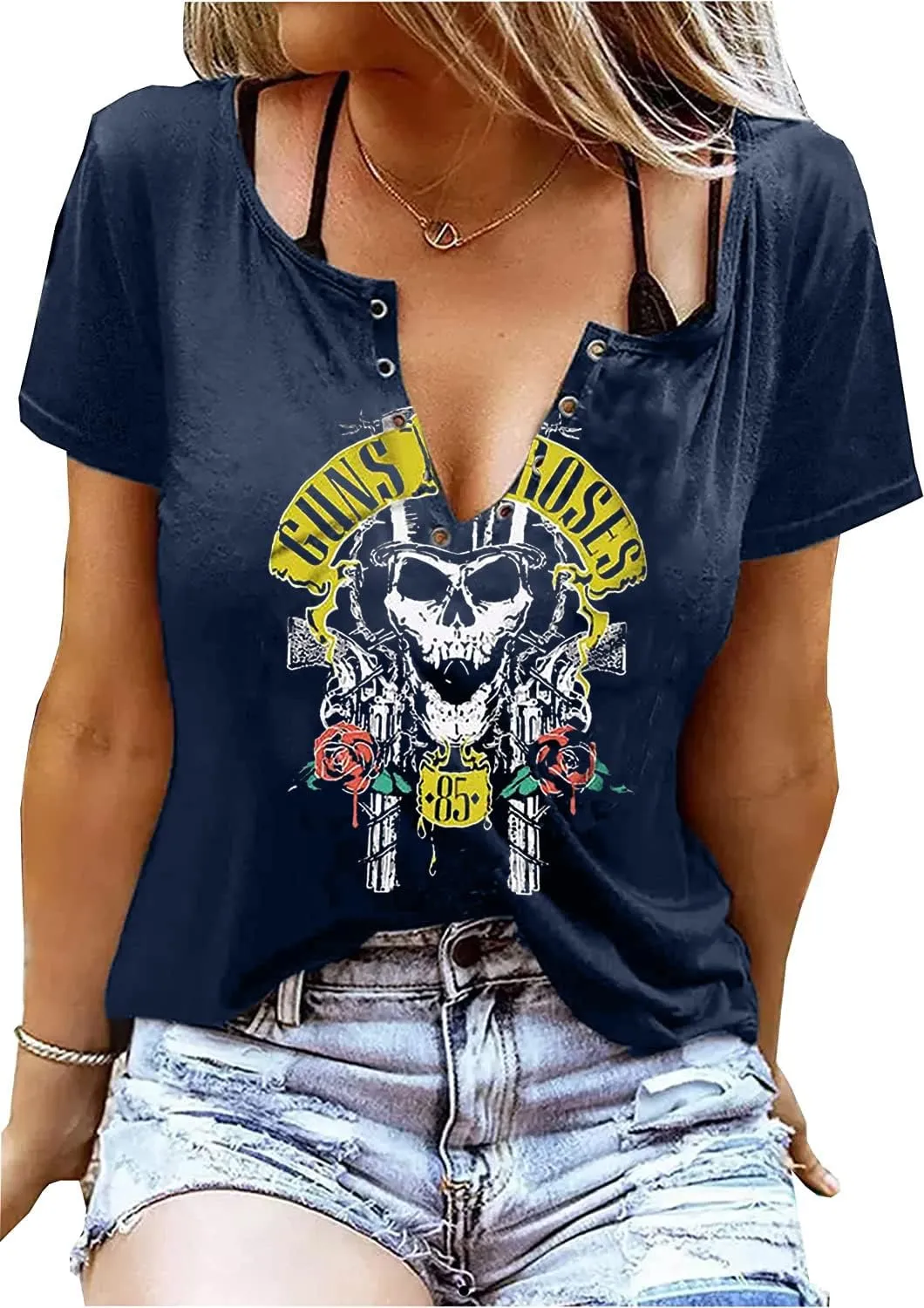 Rock Music Bleached T-Shirt Women Vintage Graphic Rock Concert Band Tee Tops Casual Band Music Lovers T-Shirt