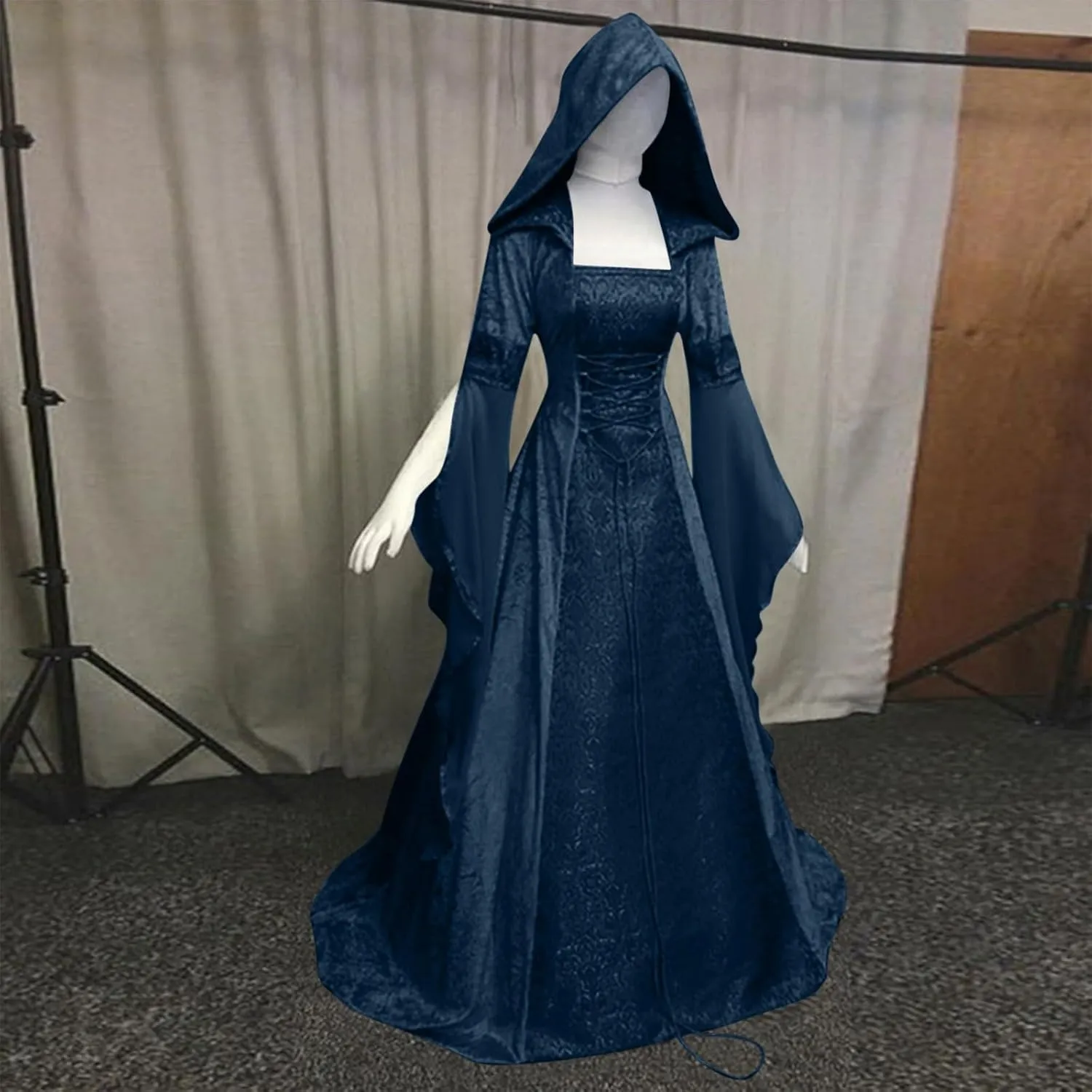 SHOPESSA Women's Gothic Dress with Hood Medieval Costume Corset Renaissance Dress Victorian Dress