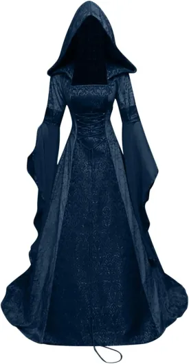 SHOPESSA Women's Gothic Dress with Hood Medieval Costume Corset Renaissance Dress Victorian Dress