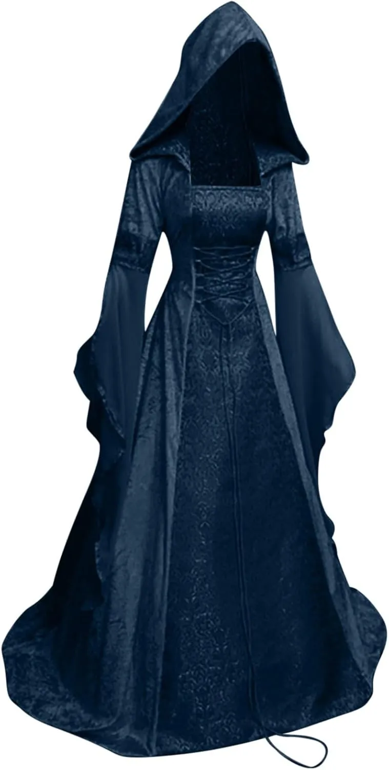SHOPESSA Women's Gothic Dress with Hood Medieval Costume Corset Renaissance Dress Victorian Dress