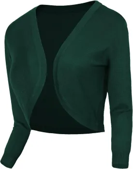 Urban CoCo Women's Cropped Cardigan V-Neck Button Down Knitted Sweater 3/4 Sleeve