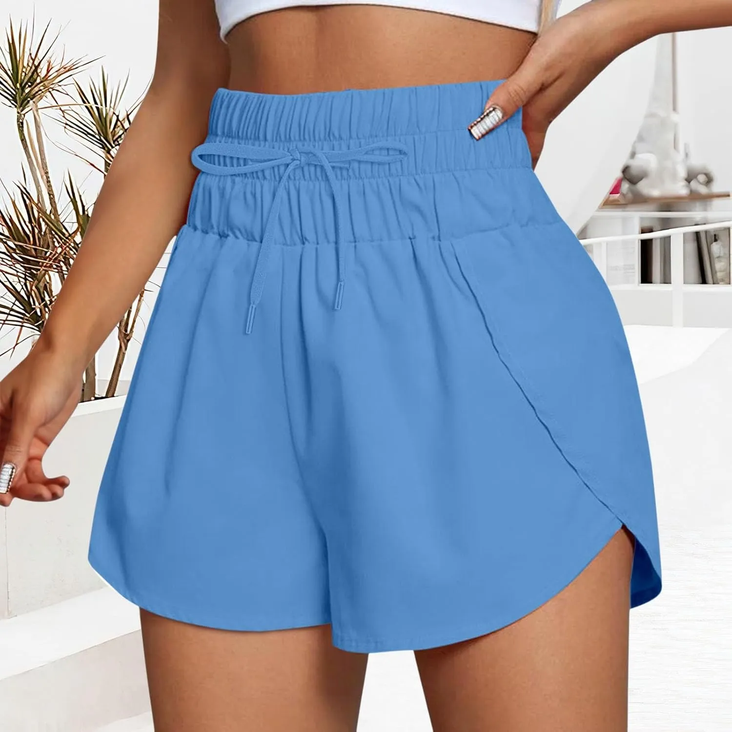 Women Casual Running Exercise Shorts Active Athletic Gym Workout Flowy Sweatpants Trendy Side Slit Casual Short Pants