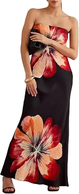 Women Floral Strapless Maxi Dress Elegant Sleeveless Tube Long Wedding Guest Dress Y2k Party Cocktail Long Dress