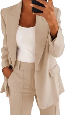 Women's 2 Piece Casual Blazers Open Front Long Sleeve Work Office Jackets and Pencil Pants Business Office Suit Set