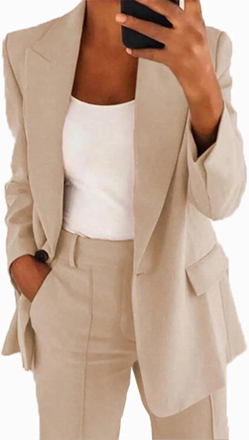 Women's 2 Piece Casual Blazers Open Front Long Sleeve Work Office Jackets and Pencil Pants Business Office Suit Set