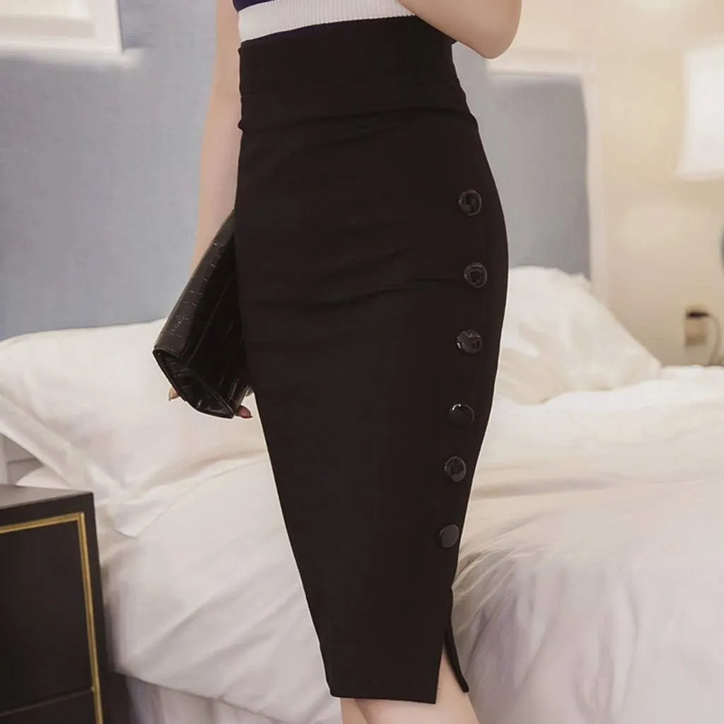Women's Bodycon Maxi Skirt Dressy Casual Slim High Waist Button Side Slit Pencil Long Skirts Fashion Outfits Clothes