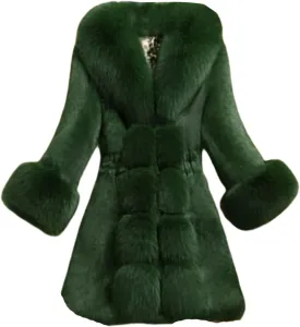 Women's Faux Fox Fur Coat Thicken Warm Fur Jacket Winter Classy Elegant Outerwear Coat Solid Slim Fit A-Line Overcoat