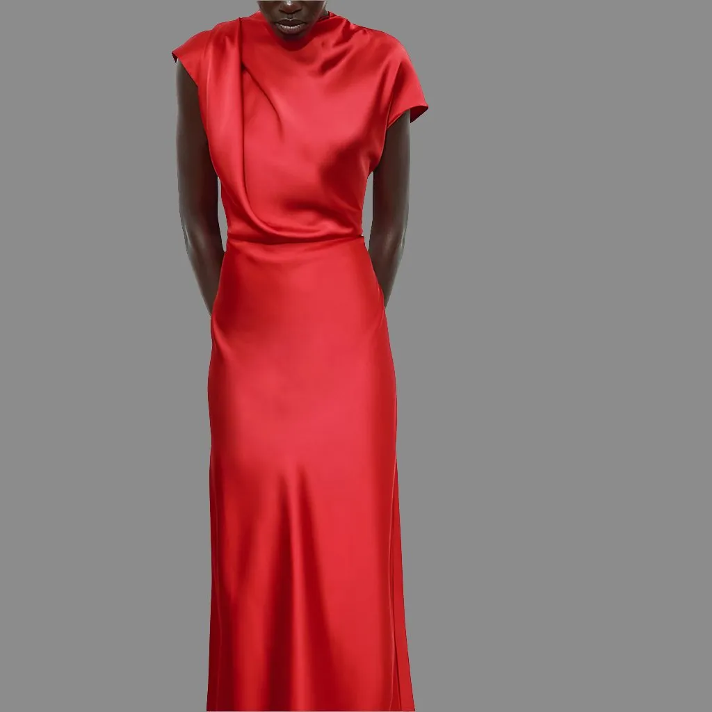 Women's Loose Fit Sleeveless Casual Dress in Red Satin | Sizes S-XL | Japanese Korean Style | Evening Party Dress