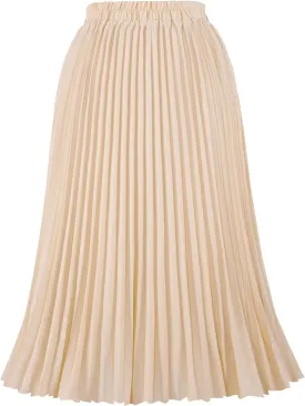 Women's Pleated Skirts High Elastic Waist A-Line Swing Skirt Midi Length