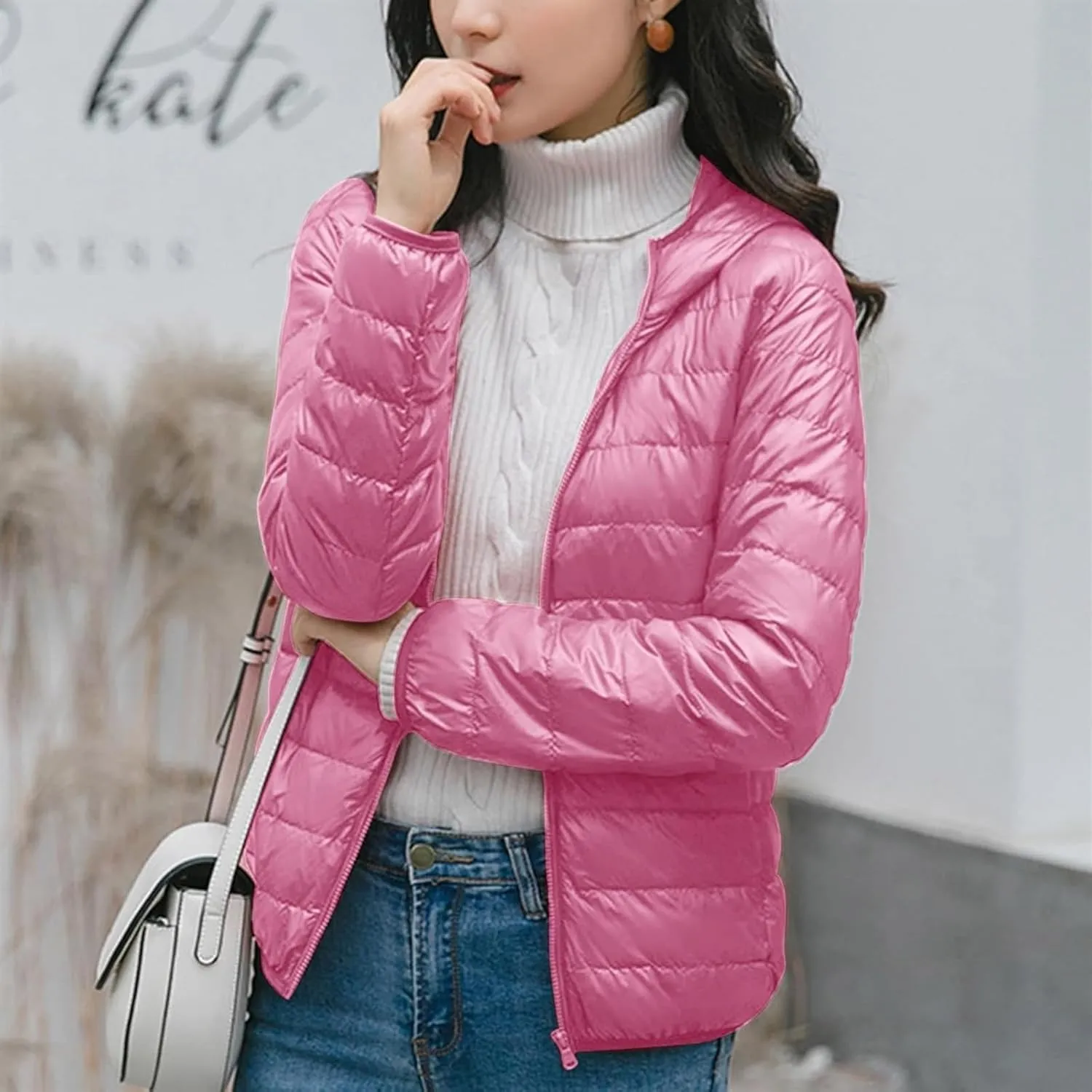 Womens Puffer Hooded Jackets 2023 Winter Warm Packable Down Coats Lightweight Slim Fit Quilted Jacket Outdoor Coats